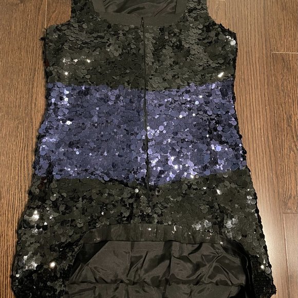 Vera Wang Lavender Label Black & Blue Sequins Silk Shift Dress - Picture 9 of 16
